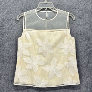 Rebecca Taylor‎ Top Womens 4 Off White Embroidered Sleeveless Organza lined